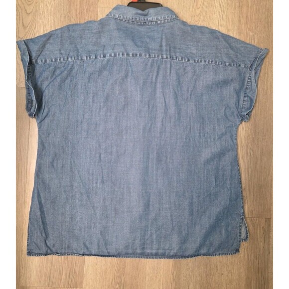 Calvin Klein 2X Plus Chambray Lyocell Denim Button Front Short Sleeve Top Blue - Picture 7 of 12